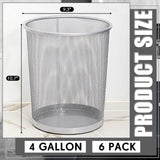 Zeyune 6 Pack Silver Office Mesh Trash Can Bulk 4 Gallon