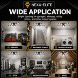 Nexa-Elite LED Garage Lights 2 Pack, 14000LM Garage Lighting, 10+1 Adjustable Panels, 90W High-Efficiency 6500K Deformable LED Garage Ceiling Lights, E26/E27 Screw-in for Basement, Workshop, Warehouse