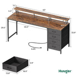 Huuger 63 Inch Rustic Brown Gaming & Office Computer Desk with 4 Drawers, Monitor Stand