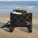 400L Large Capacity Double Decker Folding Wagon, Foldable 450lbs Heavy Duty Beach Cart with All-Terrain Big Wheels