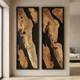 2 Piece Natural Olive Wood Wall Art Set - Live Edge Black Resin Diptych Decor & Handcrafted Modern Rustic Wood Panels, Nature-Inspired Luxury for Living Room - 16x32"