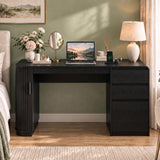 ZenXity Farmhouse 55" Computer Desk with Charging Station, Wooden Home Office Executive Desk with 3 Drawers and Fluted Storage, Study Table Workstation
