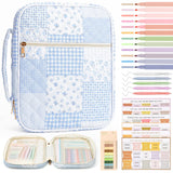 KOUDGY Bible Cover Case for Women Large Quilted Bible Carrying Bag with Handles Bible Study Supplies & Accessories Christian Gifts for Women(Cotton-Blue, L)
