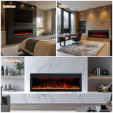 60 inch Electric Fireplace Heater, Smart Control via Alexa& App, Recessed and Wall Mounted Fireplace Insert with Multicolor Realistic Flame Effects,Crackling Sound and Logs& Crystal,5100Btus, Black