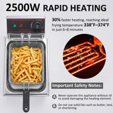ODPFTY Deep Fryer Stainless Steel - 6.3Qt Commercial Style Electric Fryer with Adjustable Thermostat, Rapid Heating & Oil Filtration Basket - Safe for Home Kitchen (Chips/Chicken/Donuts), 2500W, 6L