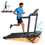 Foldable Walking Pad with 0-15% Auto Incline and Handle Bar, Under Desk Treadmill with 300LBS Weight Capacity, 3.0HP Quiet Treadmills for Home with Speaker, APP & Remote Control-Black Orange