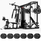JELENS HM01 Home Gym System, 150LB Weight Stack Smith Machine with LAT Pull-Down & Leg Press, All-in-One Strength Training Equipment, Workout Station for Workout (Black, 370LBS Black Weights Package)