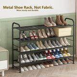 LINZINAR Shoe Rack Long 4 Tier Shoe Storage Organizer Metal Wide Shoe Shelf for Closet Entryway Bedroom 24 Paris Large Capacity, Gold Black