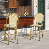 PURPLE LEAF Counter Bar Stools 25" Set of 2 French PE Rattan, Cream Yellow