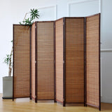 6 Panel Bamboo Room Divider - 5.6 ft Tall Folding Privacy Screen for Room Separation