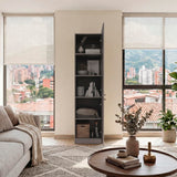 Tuhome Home 71" Tall Standard Bookcase with 5 Open Storage Shelves, 2 Doors, Closed Back, Freestanding Living Room, Office or Bedroom Storage (Model M5), Silver Oak/Wenge