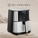 Chefman Air Fryer 6 Qt | TurboFry® 5-in-1 with 450°F Hi-Fry Option for Crispier Results | Bake, Dehydrate, Frozen | XL Nonstick Dishwasher-Safe Basket | Stainless Steel