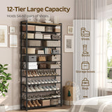 YATINEY 12-Tier Shoe Rack, 39.4" L Shoe Shelf for 54-60 Pairs of Shoes, Tall Shoe Storage Organizer with Metal Frame, Large Capacity Shoes Rack for Entryway, Closet, Rustic Brown and Black SS40BR