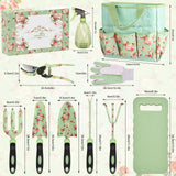 Gardening Tools, WisaKey 10 Piece Heavy Duty Green Garden Tools Set with Non-Slip Ergonomic Handle, Durable Fashion Garden Tool Organizer HandBag