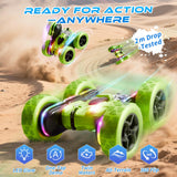 Zalneo Remote Control Stunt Car – 4WD 360° Flip Double‑Sided RC Car LED Light Bar & Modular USB‑C Battery, 2.4 GHz Off‑Road Toy, Birthday for Boys Girls Ages 6‑12, Green