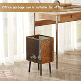 Office Garbage Can, Iron and Wood Office Trash Can with Legs, 4.5 Gallon Rectangular Design Wastebasket with Handle, Industrial Style Trash Can for Bathroom, Laundry Room, Kitchen, Office, Dorm