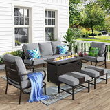 MFSTUDIO 6 Piece Metal Patio Furniture Set with Fire Pit Table, Gray
