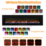 84 inches Electric Fireplace, Recessed & Wall Mounted Fireplace Heater 13 * 13 Colors Flame &Fuel Bed w/5 Dimmer, Touchscreen &Remote Control Temp, Overheating Protect, Hardwired, 1500W, Black