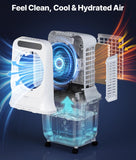 Exnos Portable Evaporative Air Cooler - Swamp Cooler Air Conditioner with 3 Modes & 3 Speeds, 6.6 Gallon Cold Air Cooler, Cooling Fans that Blow Cold Air for Home, Office, 2 Ice Packs