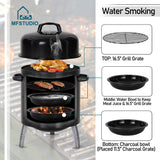 MFSTUDIO 17" Vertical Charcoal Smoker with Thermometer, Integrated Metal Grill Chamber Less Smoke Leak & Heat Loss,Black
