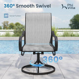 PHI VILLA Patio Dining Set for 4, Round Table & Swivel Mesh Chairs, Grey