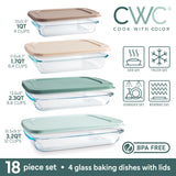 COOK WITH COLOR 8-Piece Deep Glass Baking Dish Set with Plastic Lids – Casserole and Food Storage Containers for Lasagna, Leftovers – Freezer-to-Oven, Microwave & Dishwasher Safe, Mint