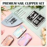 Leriton 30 Sets Bulk Gifts for Women Manicure Set Bulk Professional Nail Care Kit Nail Clippers Kit 8 in 1 Stainless Steel Pedicure Set with Travel Case for Women Men(Laser Leopard Print)