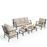 MIXPATIO Patio Furniture Set 5 pcs, Outdoor Patio Furniture, 3-Seat Sofa, 2 Single Chairs, 2 Ottomans and 5.75" Extra Thick Cushion, Patio Conversation Set for Garden Backyard Deck,Beige