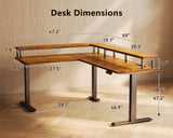 Electric L Shaped Standing Desk, 59 Inch Height Adjustable Stand Up Desk with Power Outlets ＆ Full Monitor Stand
