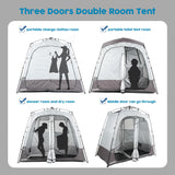 Porayhut Portable Camping Shower Tent Deluxe Changing Room Easy Set Up Privacy Shelter,Large Toilet Tent 2 Rooms with Floor Drain Design for Beach, Camping,Hiking with Stakes and Ropes for Stability