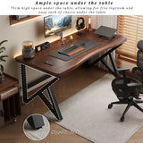 Modern Solid Wood Computer Desk, 55" Farmhouse Style Home Office Workstation with Metal Frame, Ideal for Study, Writing, Gaming, and Dining - Natural Finish