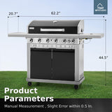 MFSTUDIO 7 Burner BBQ Gas Propane Grill with Searing Side Burner, Porcelain-Enameled Cast Iron Grates and Dual-Side Griddle Combo