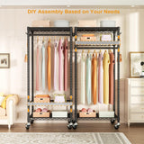 P6 Mini Rolling Clothes Rack Heavy Duty, Clothing Racks for Hanging Clothes, 23.6''W x 14''D x 74.6''H, Black FUTASSI