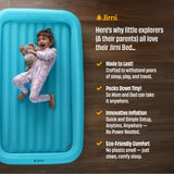 Jirni Toddler Camping Bed with Bumpers & Pump Sack – Ultralight, Compact & PVC-Free Inflatable Kids Travel Bed in 40D Ripstop Nylon for Camping & Family Travel