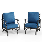 MIXPATIO, 2 Pack, Metal, Patio Rocking Chairs, 5.75" Cushions, Peacock Blue
