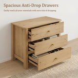 Insdq Large Oak Wood Nightstands Set of 2 with 3 Drawers, 27 Inches Tall Modern Mid Century Bedside Tables for King & Queen Beds, Sturdy Dresser Nightstands, Natural Grain