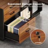 AODK 71 Inch L Shaped Executive Desk with Storage, Walnut+ Black