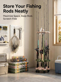 Tcakelox 360° Rotating 16-Rod Fishing Rod Holder Rack with Wheels, Rolling Storage Stand for Rods & Combos, Space-Saving Organizer, Durable ABS Frame with Protective Rubber Pads