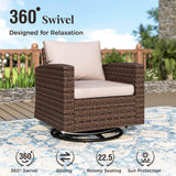 MIXPATIO OutdoorPatio Furniture Set, 6 Pcs Wicker Patio Conversation Set, 2 x Swivel Chairs, 1 x 3 Seater Sofa, 1 x 2-Seat Lover Sofa and 2 x Ottomans with 4" Thick Cushion, Beige