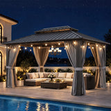 Aoxun 14'x10' Hardtop Gazebo with Hanging Lights, Gray