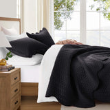 MOONLIGHT20015 Queen Quilt Bedding Set (90" x 96") - Bulk Pack of 10 Wholesale for Hotels, Guest Bedroom & Airbnbs - Lightweight Microfiber Reversible Embossed Quilts Bedspreads (Black)