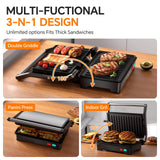 Panini Press Grill, 1000W Sandwich Maker with Non-Stick Coated Plates, Opens 180 Degrees for Any Size of Food, 3-in-1 Sandwich Press Electric Grill, Stainless Steel Surface and Removable Drip Tray