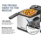 Elite Gourmet EDF1607# 800-Watt Mesh Basket 1.6 Quart / 6.5 Cup Oil Capacity, Electric Immersion Deep Fryer with Temperature Knob and Lid with View Window, stainless steel