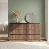 Seang 6 Drawer Dresser for Bedroom,47" Wide Wooden Dresser Chest of Drawers,Curved Anti-Collision & Anti-Tipping Design, Mid Century Modern Dresser for Bedroom, Living Room, TV Stand,Walnut Oak.