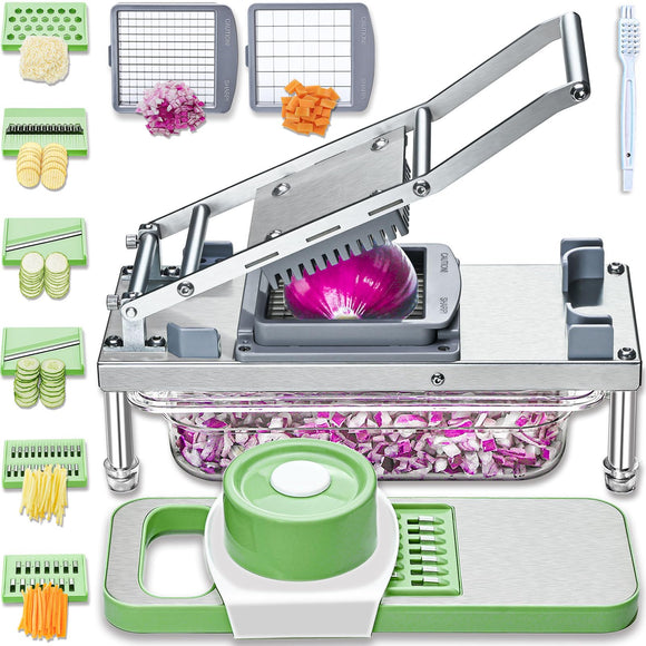 All-in-1 Vegetable Chopper with 8 Blades - Mandoline Slicer - Pro Food Chopper with Container Moeuonb