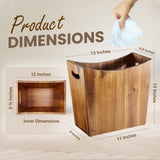 Tidita 3-Gallon Wood Trash Can with Handles for Kitchen, Bathroom, Office