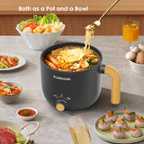 Hot Pot Electric, 1.5L Rapid Noodles Cooker, Portable Nonstick Mini Multicooker (Black) Audecook