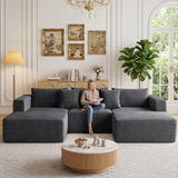 Boneless Couches for Living Room - 110" U Shaped Modular Sectional Sofa with Ottoman Oversized Deep Seat Corduroy No Assembly Memory Foam Cloud Big Comfy Convertible Floor Couch (Grey)