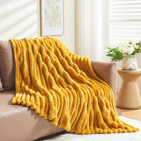 NEWCOSPLAY Super Soft Throw Blanket Mustard Yellow Premium Silky Flannel Fleece 3D Ribbed Jacquard Lightweight Bed Blanket All Season Use (Mustard Yellow Ribbed, Throw(50"x60"))