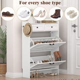 Thacuok Shoe Cabinet with 2 Flip Drawers & 2 Storage Drawers, Rustic Farmhouse Narrow Shoe Organizer Cabinet, Slim Shoe Rack Cabinet, Shoe Storage Cabinet for Entryway, Hallway
